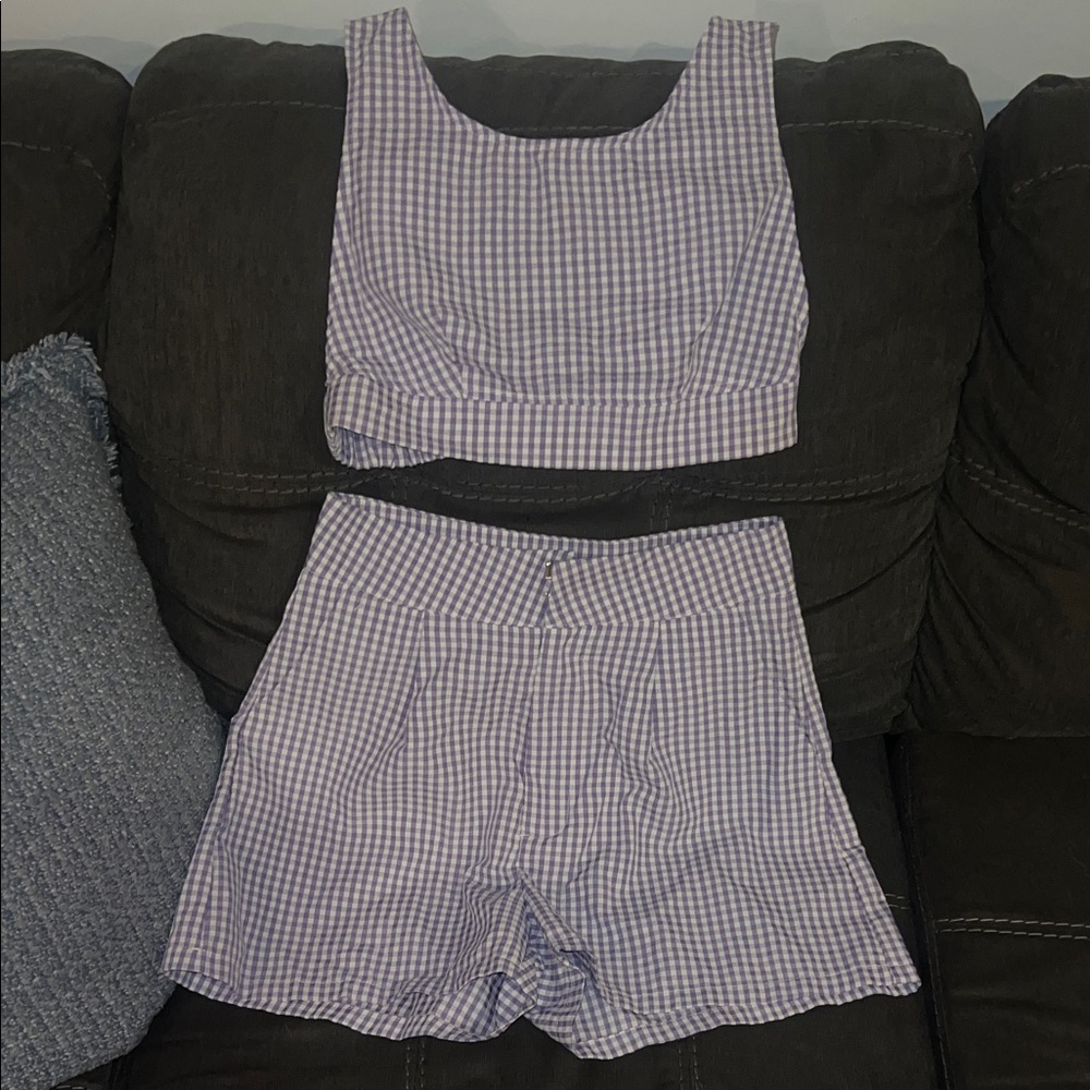 Purple Gingham Crop Top and Shorts Set